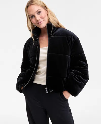 Inc International Concepts Women's Cropped Velvet Puffer Jacket, Macy's Exclusive In Black