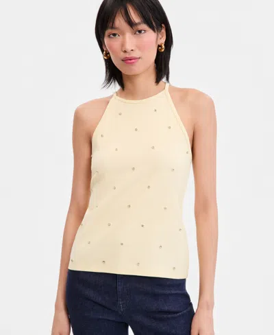 Inc International Concepts Women's Crystal Embellished Halter Tank Top, Macy's Exclusive In Neutral