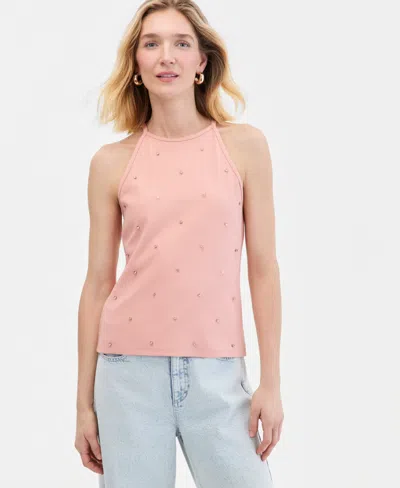 Inc International Concepts Women's Crystal Embellished Halter Tank Top, Macy's Exclusive In Pink