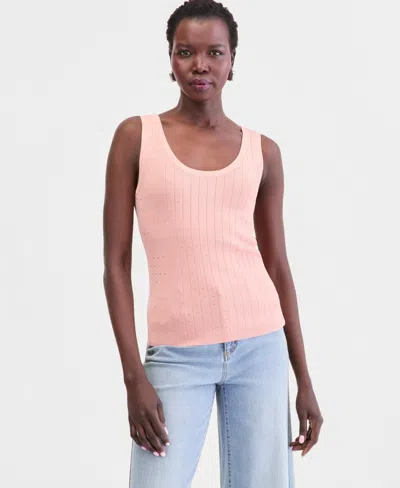 Inc International Concepts Women's Crystal Embellished Pointelle Sweater Tank, Macy's Exclusive In Pink