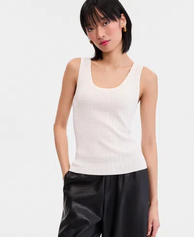 Inc International Concepts Women's Crystal Embellished Pointelle Sweater Tank, Macy's Exclusive In White