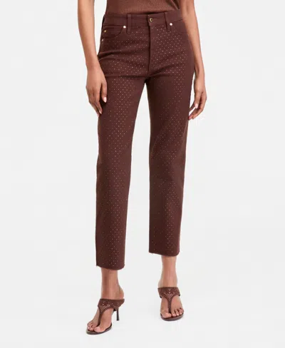 Inc International Concepts Women's Crystal Embellished Straight Ankle Jeans, Macy's Exclusive In Brown