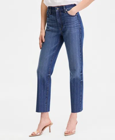 Inc International Concepts Women's Crystal-embellished Straight-leg Jeans In Blue