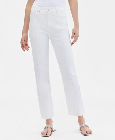 Inc International Concepts Women's Crystal-embellished Straight-leg Jeans In White
