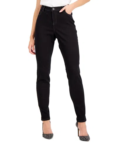 Inc International Concepts Women's Curvy Mid Rise Skinny Jeans, Created For Macy's In Deep Black