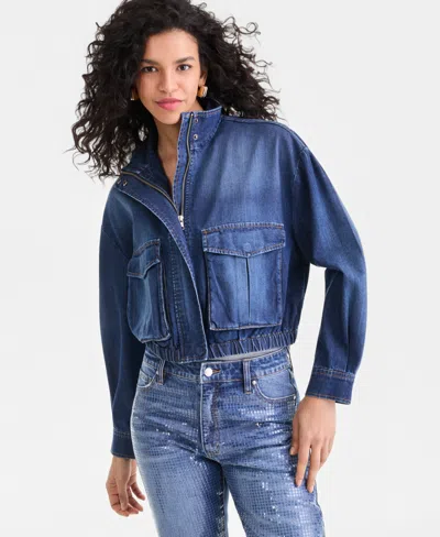 Inc International Concepts Women's Denim Bomber Jacket, Macy's Exclusive In Blue