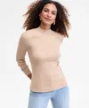 Inc International Concepts Women's Detail Ribbed Mock Neck Sweater, Created For Macy's In Neutral