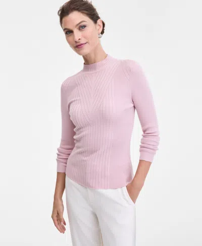 Inc International Concepts Women's Detail Ribbed Mock Neck Sweater, Created For Macy's In Pink