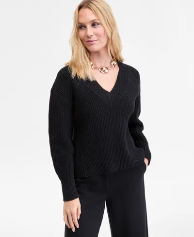 Inc International Concepts Women's Directional Ribbed Sweater, Macy's Exclusive In Black