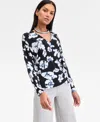 Inc International Concepts Petite Floral Button-placket Top, Exclusively At Macy's In Multi