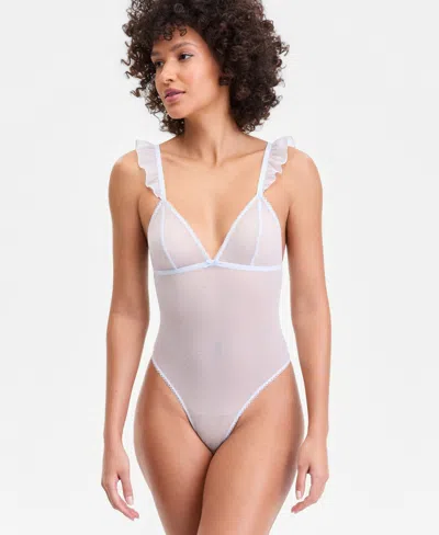 Inc International Concepts Women's Dot Mesh Flutter Bodysuit, Macy's Exclusive In Blue