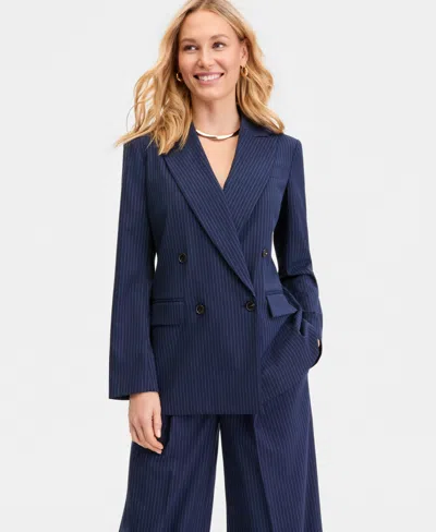 Inc International Concepts Women's Double-breasted Pinstripe Blazer, Macy's Exclusive In Blue