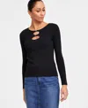 Inc International Concepts Women's Double-cutout Sweater, Exclusively At Macy's In Deep Black