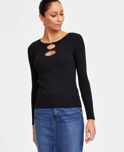 Inc International Concepts Women's Double-cutout Sweater, Exclusively At Macy's In Deep Black