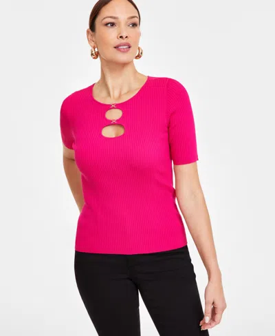 Inc International Concepts Women's Double-cutout Sweater, Exclusively At Macy's In Pink Drgn