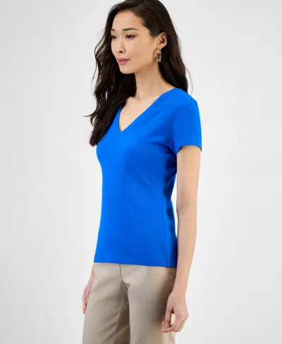 Inc International Concepts Women's Drapy Ribbed V-neck Top, Exclusively At Macy's In Blue