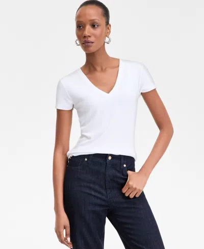 INC INTERNATIONAL CONCEPTS WOMEN'S DRAPY RIBBED V-NECK TOP, EXCLUSIVELY AT MACY'S