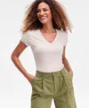 Inc International Concepts Women's Drapy Ribbed V-neck Top, Exclusively At Macy's In Neutral
