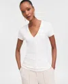 Inc International Concepts Women's Drapy Ribbed V-neck Top, Exclusively At Macy's In White