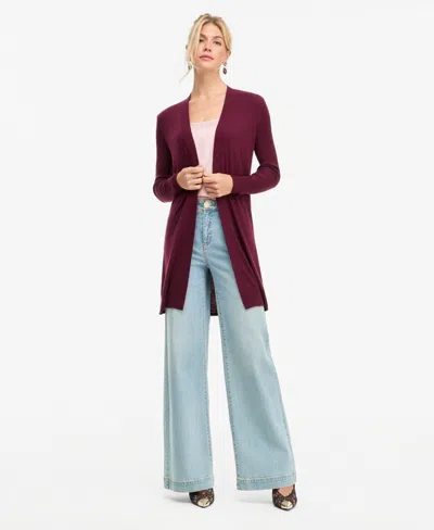 Inc International Concepts Women's Duster Open-front Ribbed Cardigan, Macy's Exclusive In Berry Wine