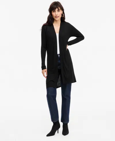 Inc International Concepts Women's Duster Open-front Ribbed Cardigan, Macy's Exclusive In Deep Black