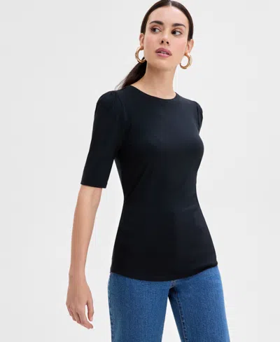 Inc International Concepts Women's Elbow Puff-sleeve Top, Exclusively At Macy's In Deep Black
