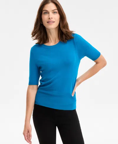 Inc International Concepts Women's Elbow-sleeve Crewneck Sweater, Macy's Exclusive In Blue