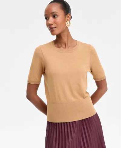 Inc International Concepts Women's Elbow-sleeve Crewneck Sweater, Macy's Exclusive In Neutral