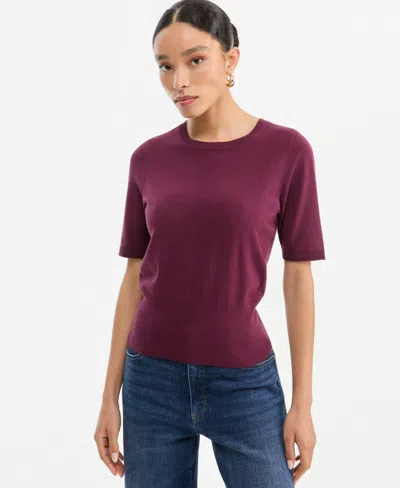 Inc International Concepts Women's Elbow-sleeve Crewneck Sweater, Macy's Exclusive In Burgundy