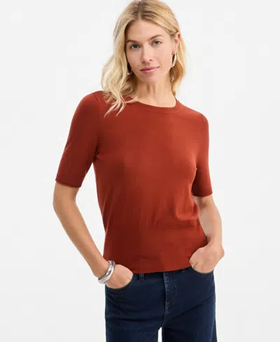 Inc International Concepts Women's Elbow-sleeve Crewneck Sweater, Macy's Exclusive In Burgundy