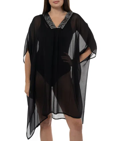 Inc International Concepts Women's Embellished Caftan Cover-up, Created For Macy's In Black Silver