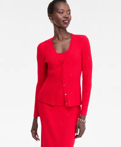 Inc International Concepts Women's Embellished Cardigan, Macy's Exclusive In Real Red