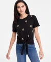 Inc International Concepts Women's Embellished Cotton Tie-front T-shirt, Exclusively At Macy's In Black