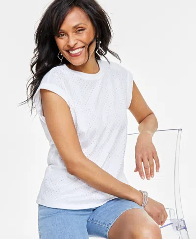 Inc International Concepts Women's Embellished Cotton Top, Created For Macy's In Bright White