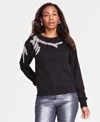 Inc International Concepts Womens Embellished Crewneck Sweater Metallic Jeans Created For Macys In Deep Black