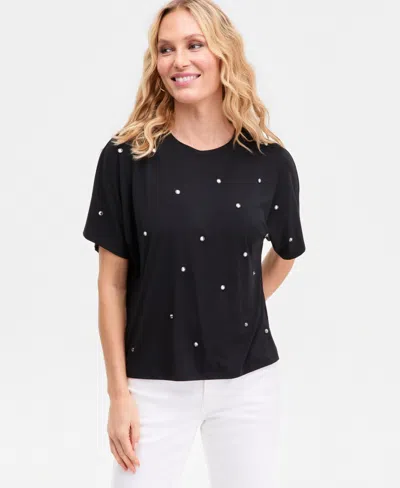 Inc International Concepts Women's Embellished Crewneck Tee, Macy's Exclusive In Black