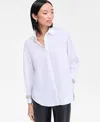 Inc International Concepts Women's Embellished-cuff Relaxed Shirt, Macy's Exclusive In White