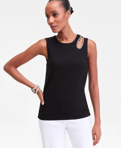 Inc International Concepts Women's Embellished Cutout Sleeveless Top, Macy's Exclusive In Black