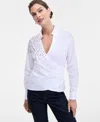 Inc International Concepts Women's Embellished Faux-wrap Shirt, Macy's Exclusive In White