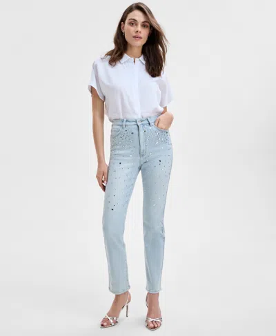 Inc International Concepts Women's Embellished High Rise Jeans, Exclusively At Macy's In Lt Indigo