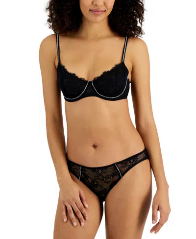 Inc International Concepts Women's Embellished Lace Bra, Created For Macy's In Deep Black