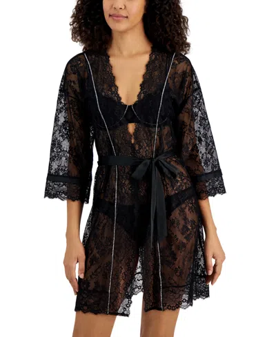 Inc International Concepts Women's Embellished Lace Robe, Created For Macy's In Black