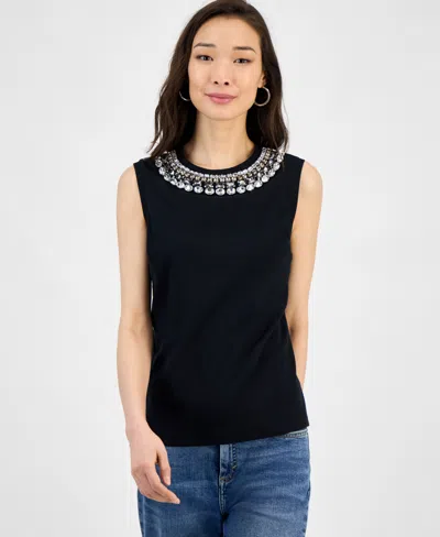 Inc International Concepts Women's Embellished-neckline Cotton Tank Top, Exclusively At Macy's