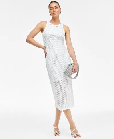 Inc International Concepts Women's Embellished Open-knit Sweater Dress, Exclusively At Macy's In Washed Whi
