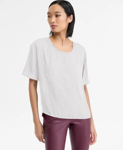 Inc International Concepts Women's Embellished Short-sleeve Top, Macy's Exclusive In Gray