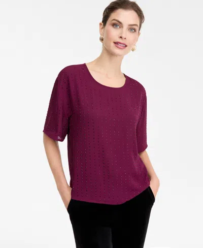 Inc International Concepts Women's Embellished Short-sleeve Top, Macy's Exclusive In Red