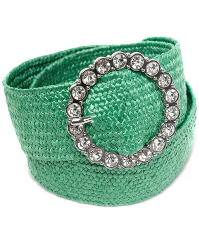 Inc International Concepts Women's Embellished Stretch Straw Belt, Created For Macy's In Green
