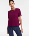 Inc International Concepts Women's Embellished T-shirt In Burgundy