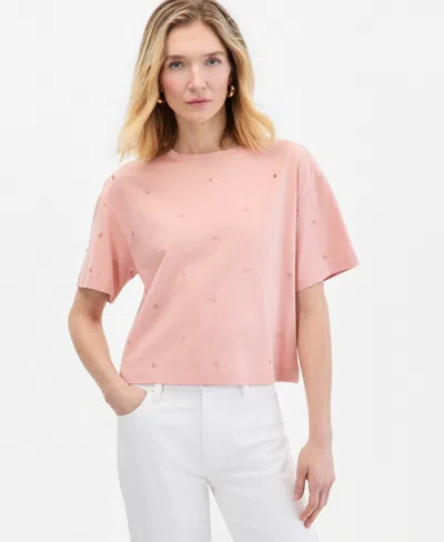 Inc International Concepts Women's Embellished T-shirt, Macy's Exclusive In Pink