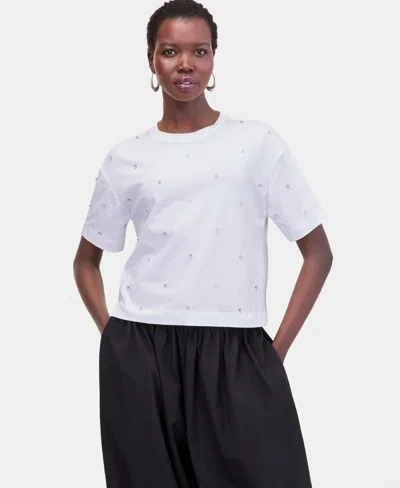 Inc International Concepts Women's Embellished T-shirt, Macy's Exclusive In White